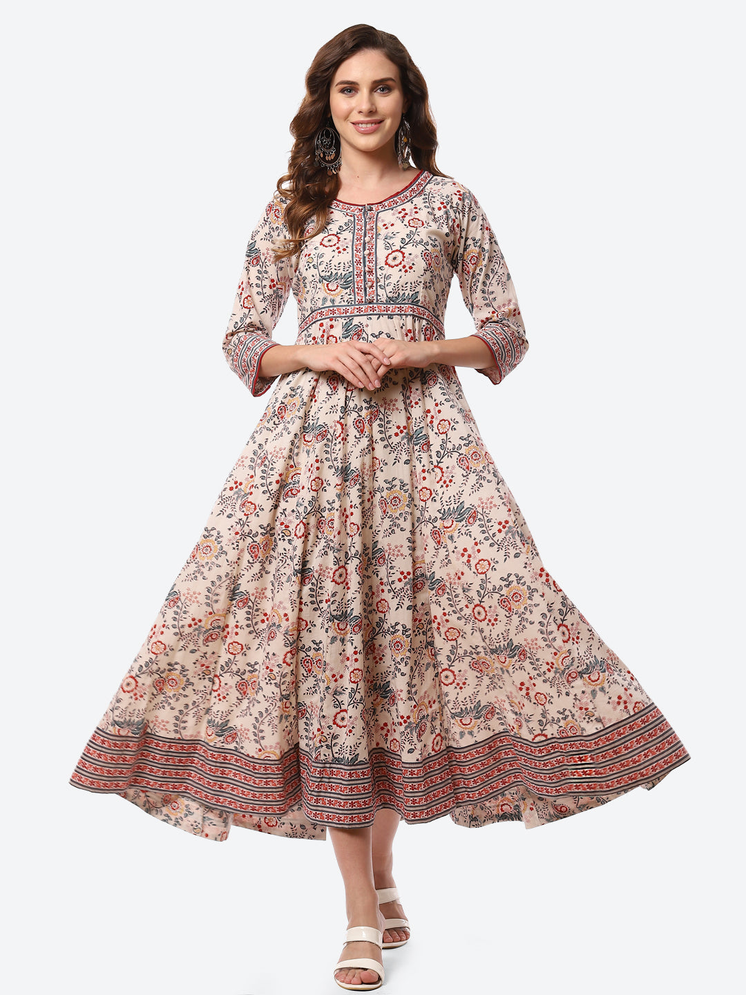 Floral Printed Cotton Anarkali Kurta