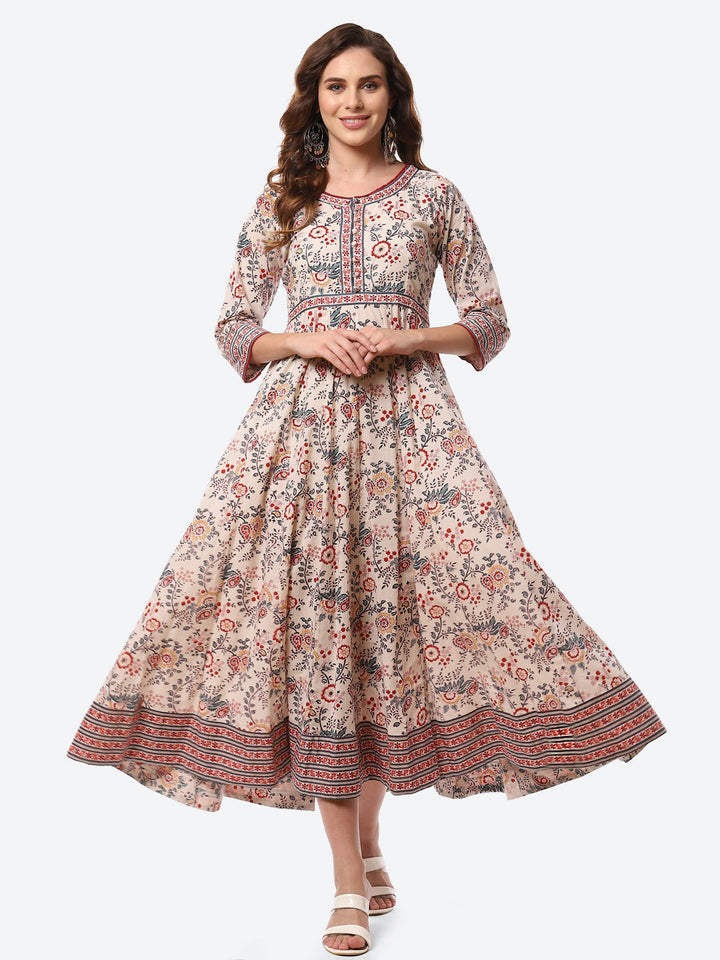 Floral Printed Cotton Anarkali Kurta