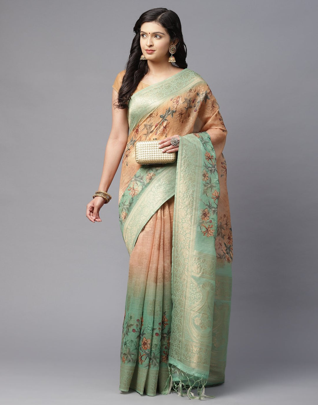 Printed Cotton Linen Saree