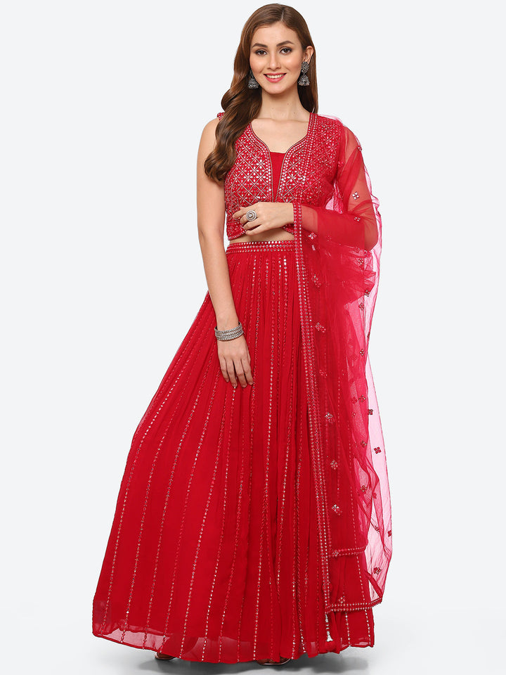 Mirror Work Georgette Choli With Laacha &amp; Net Dupatta