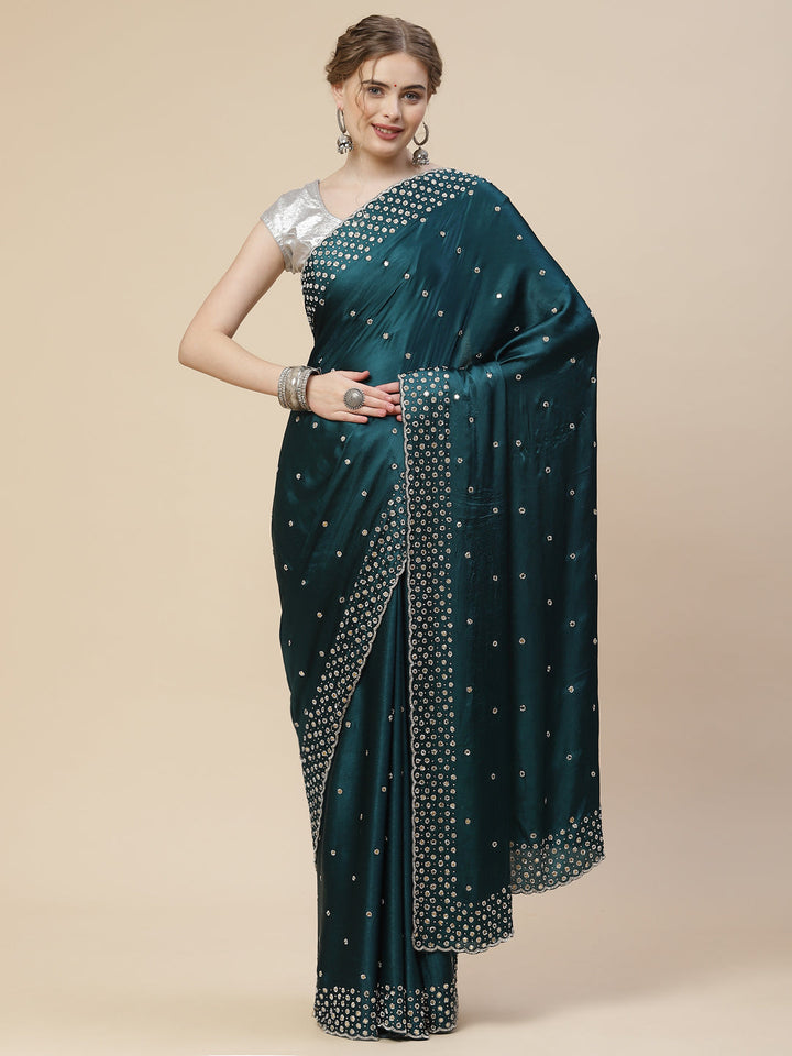 Stone Booti Pure Satin Embroided Saree