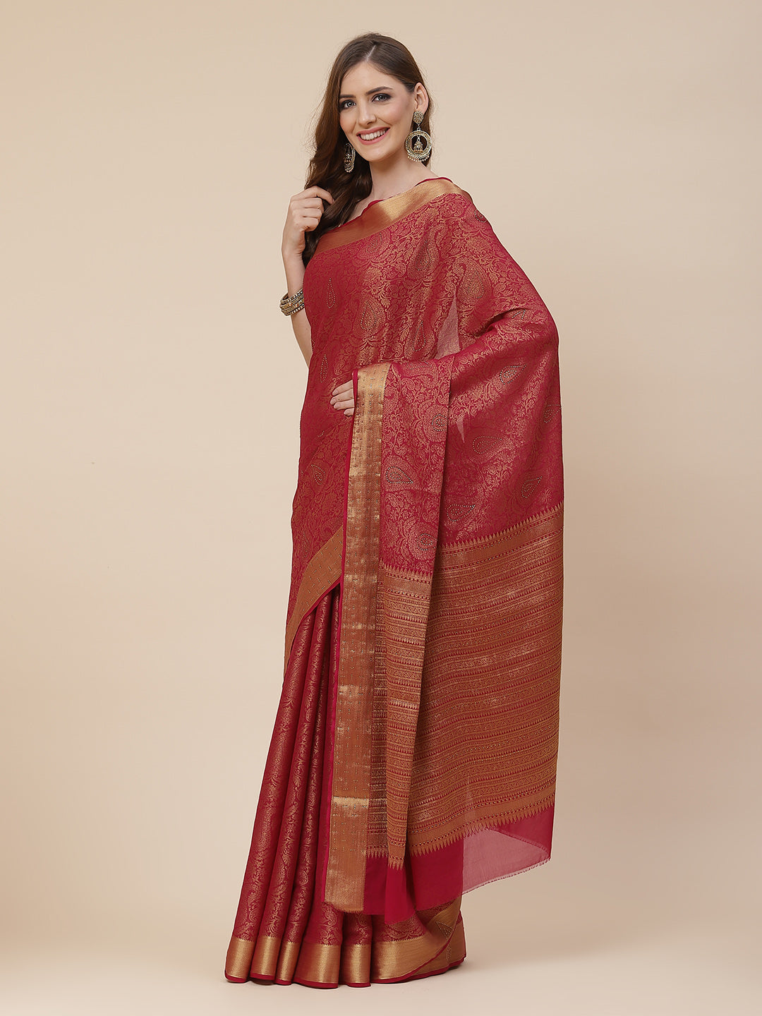 Light Brocade Georgette Plain Saree