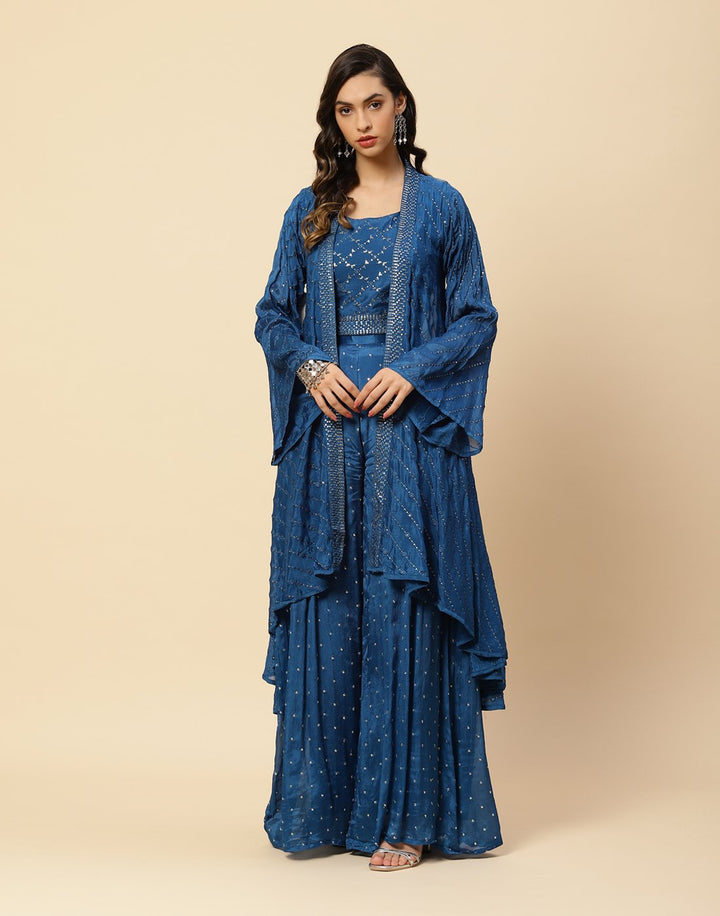 Sequence Embroidered Art Crepe Salwar Kameez Stitched Suit With Jacket