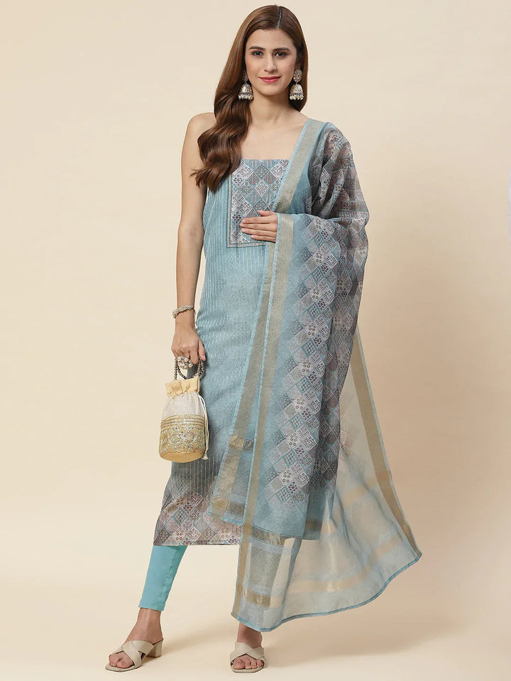 Neck Embroidered Chanderi Unstitched Suit Piece With Dupatta