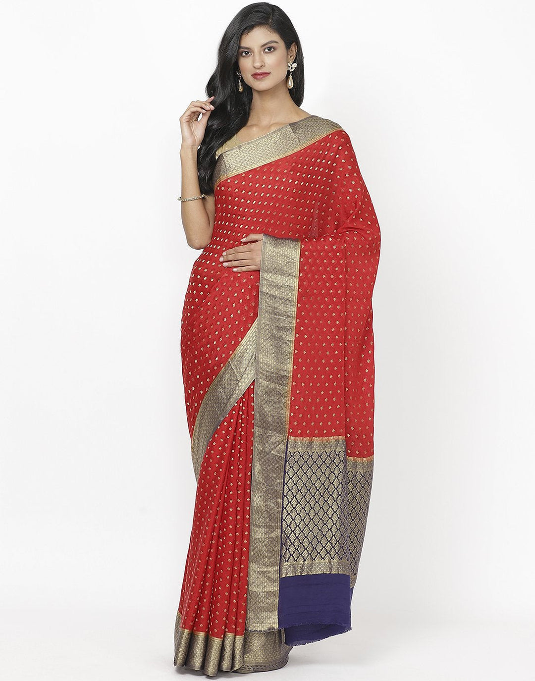 Red Crepe Jacquard Saree