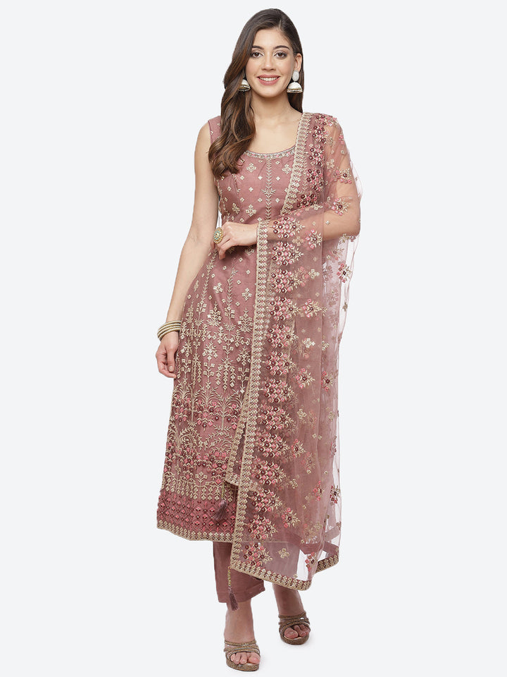Sequence Work Net Stitched Salwar Kameez With Net Dupatta