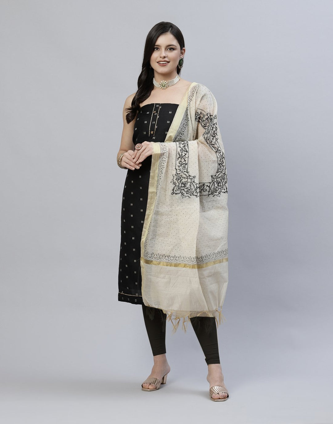 Printed Chanderi Suit Piece With Embroidered Dupatta