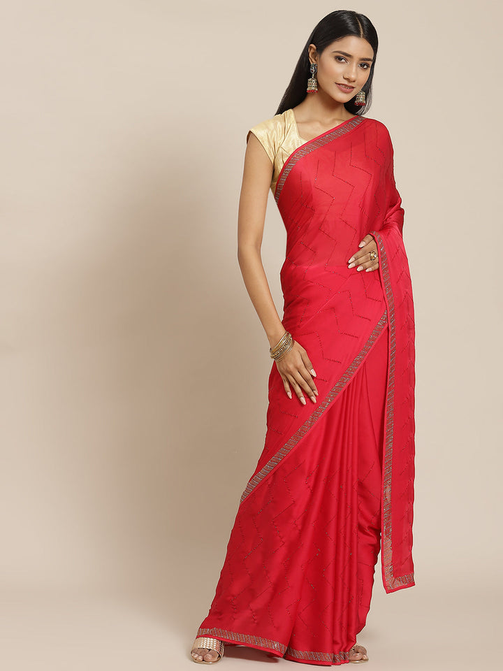 Stone Jaal Satin Embroidered Saree