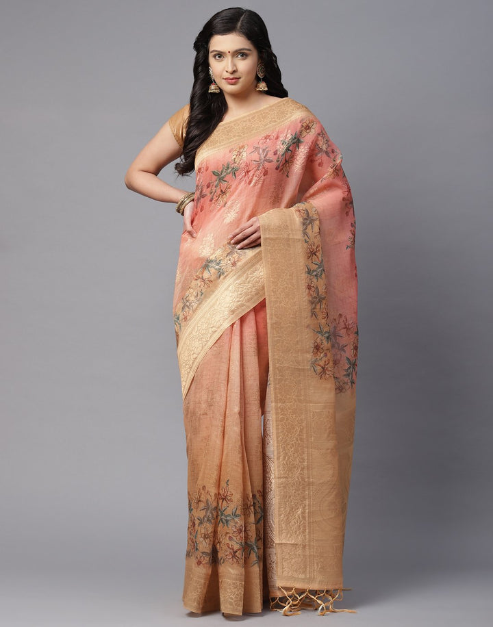 Printed Cotton Linen Saree