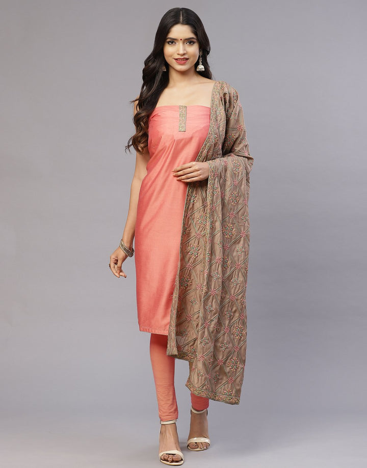 Chanderi Embroidered Suit Piece with fancy dupatta