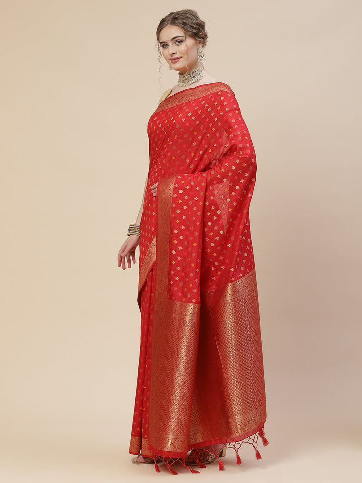 Brocade Zari Booti Art Handloom Woven Saree