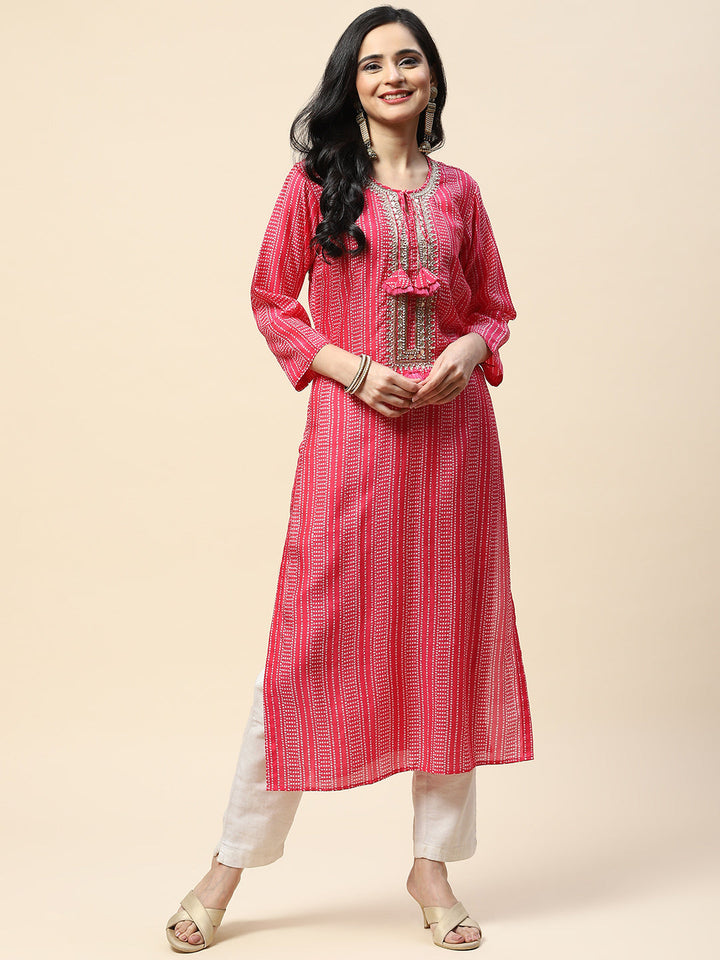 Printed With Yoke Embroidered Muslin Kurta