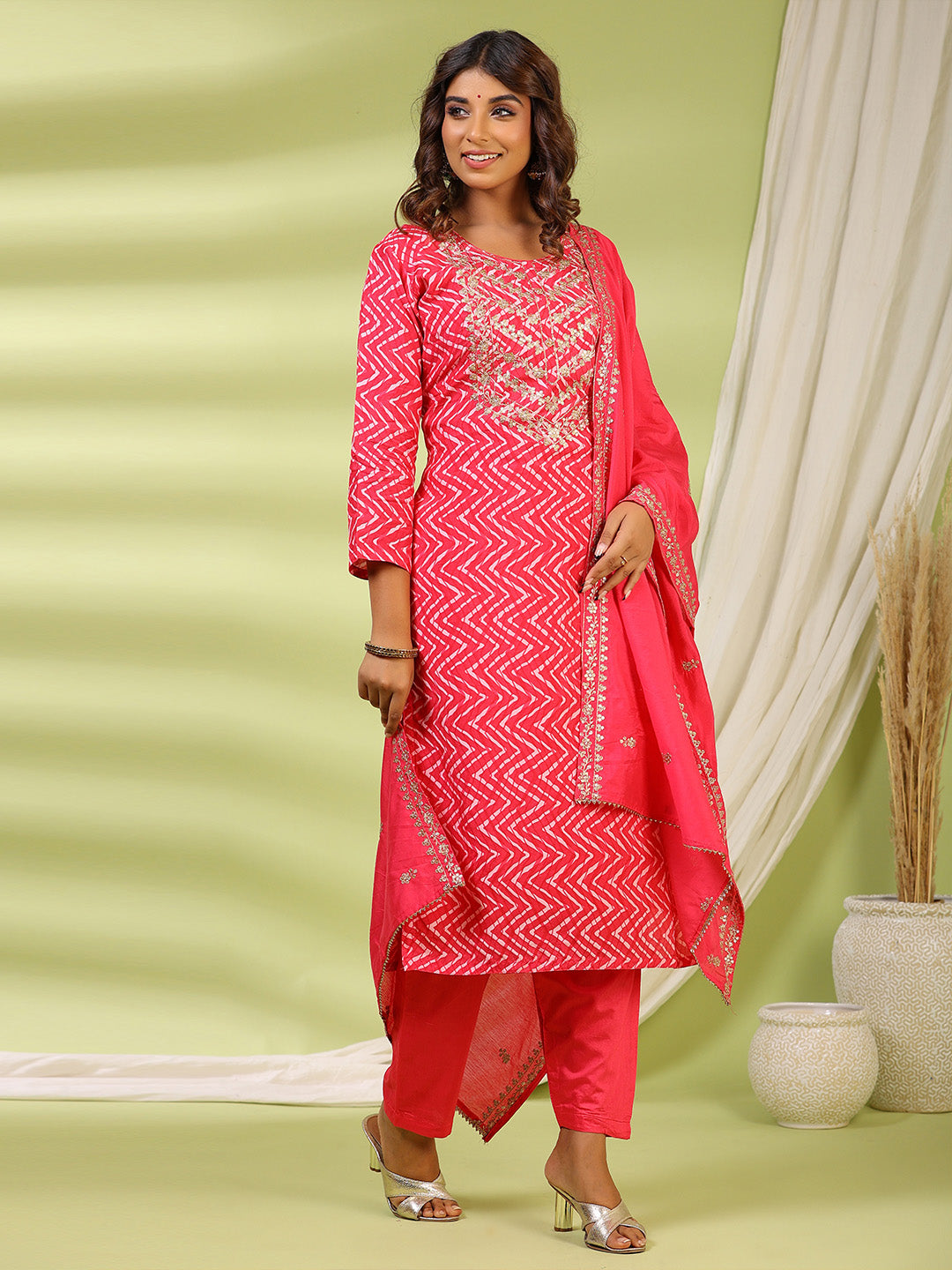 Printed Muslin Kurta With Pants &amp; Dupatta
