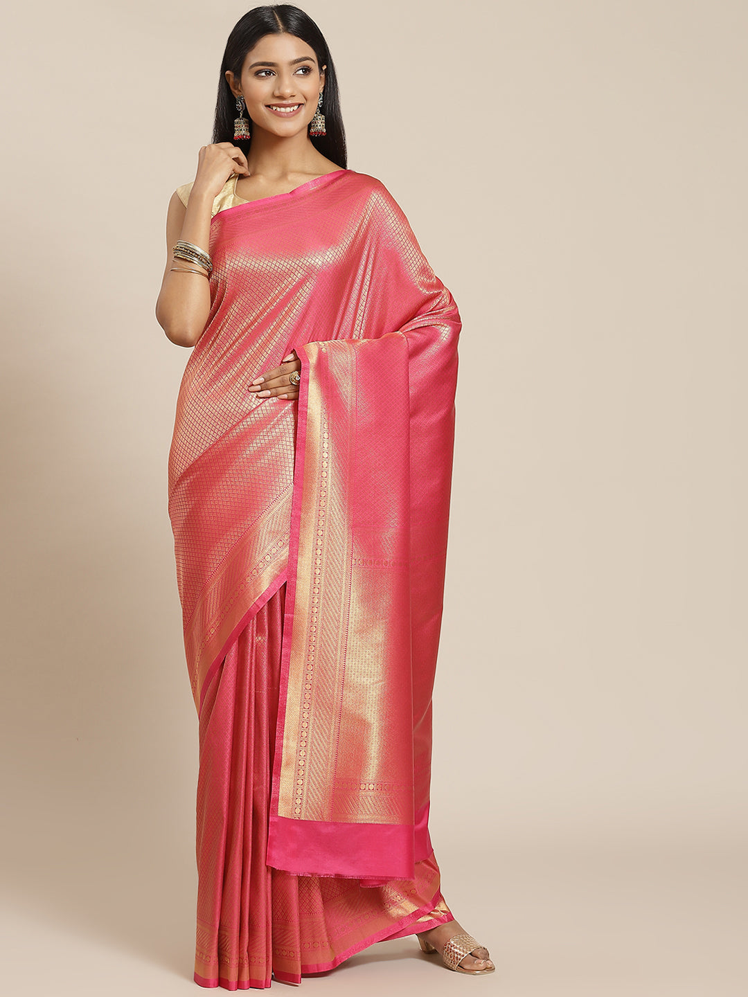 Brocade Zari Booti Art Handloom Woven Saree