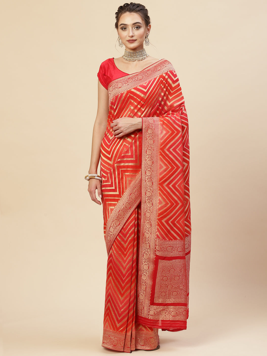 Zari Border Georgette Plain Saree