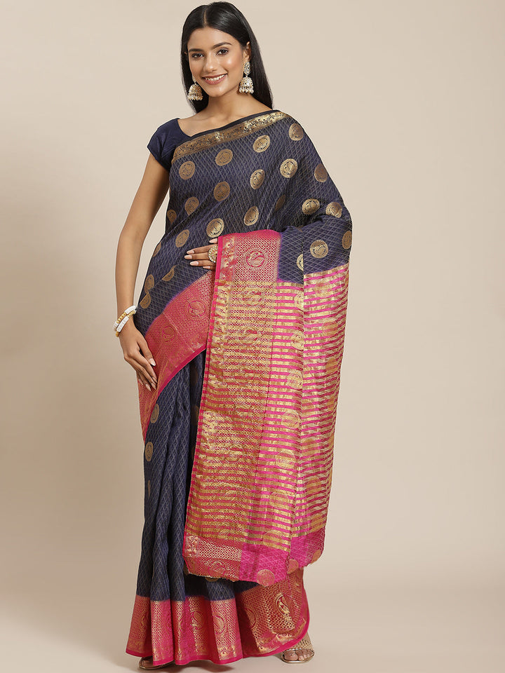 Zari Border Booti Art Handloom Woven Saree