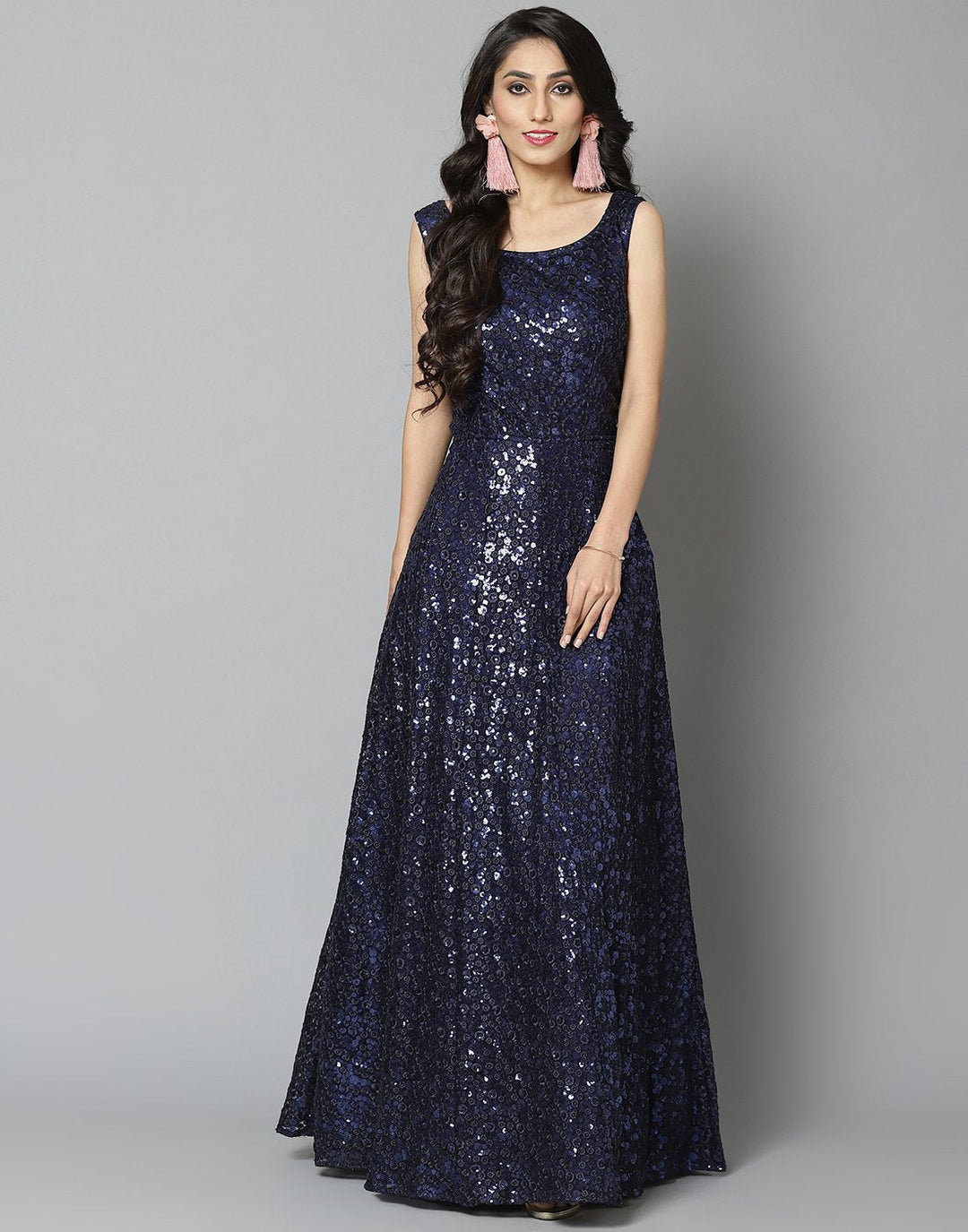 Navy Blue Net Long Dress
