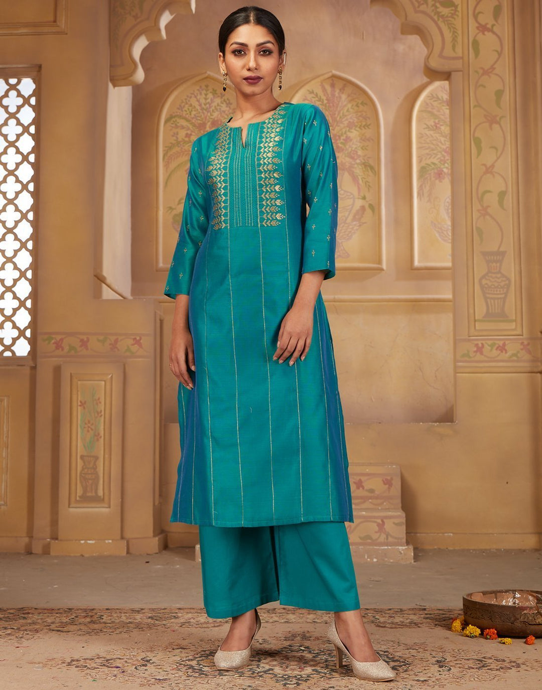 Cotton Chandheri Kurta with Plazzo