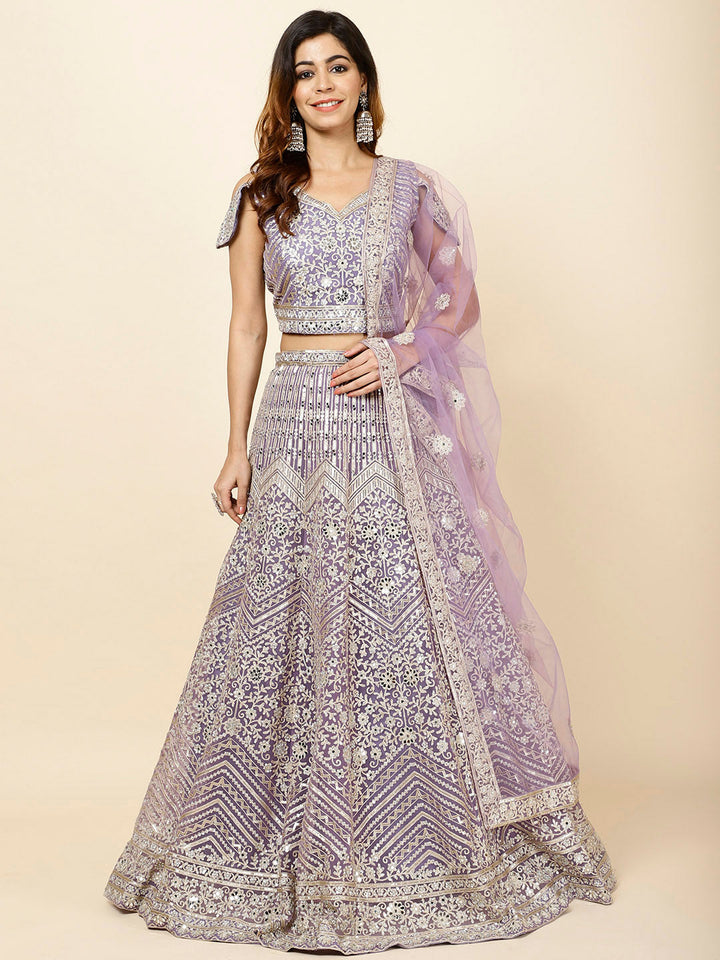Zari Embroidered Net Choli With Lehenga &amp; Dupatta