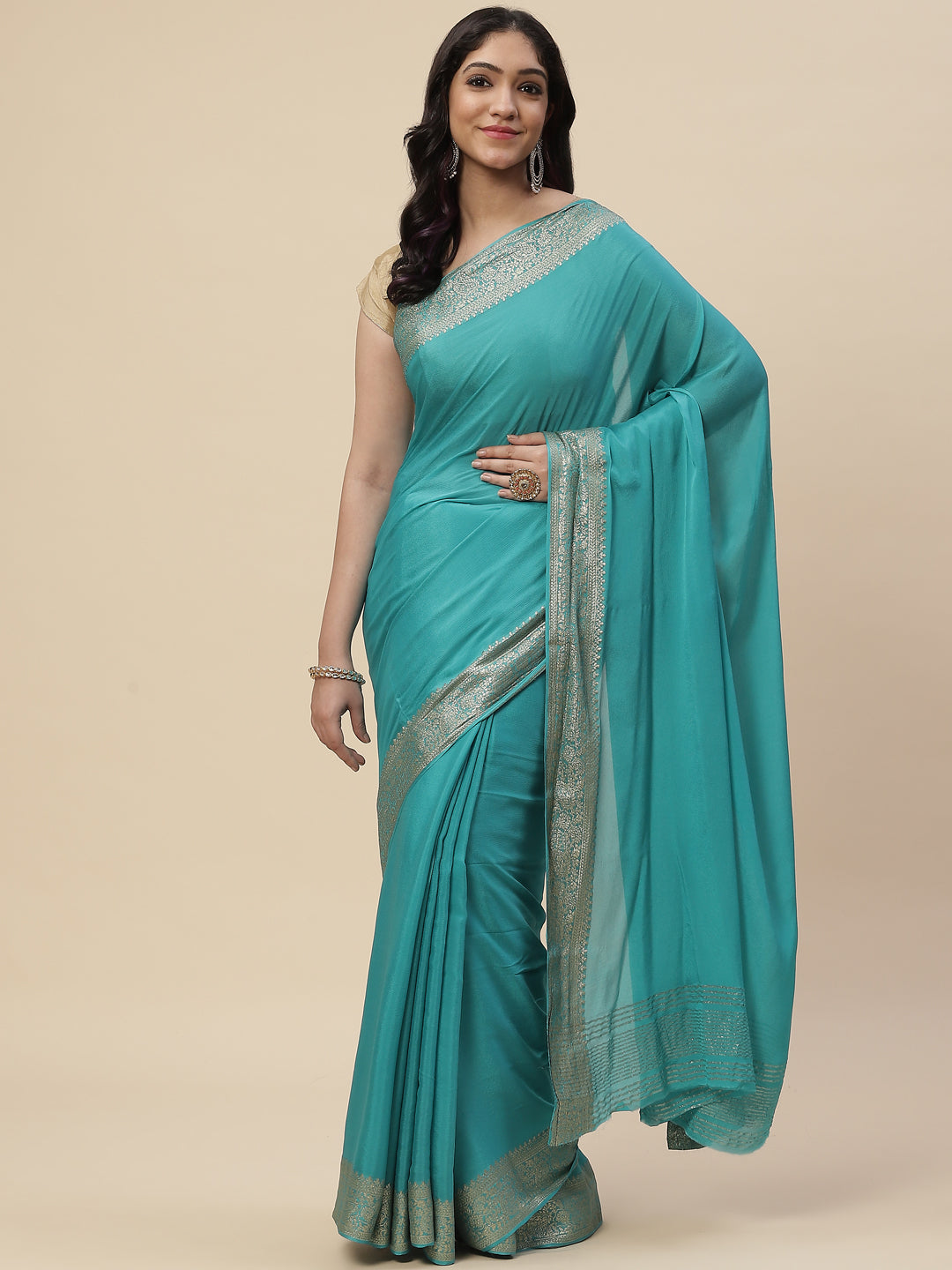 Zari Border Crepe Plain Saree