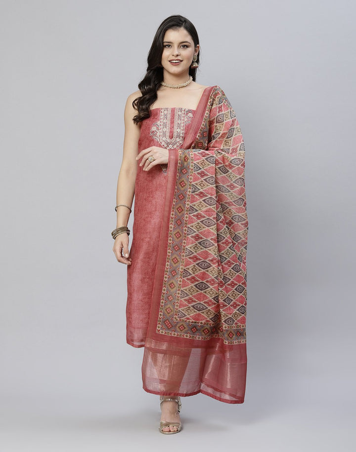 Chanderi Suit Piece With Embroidered Yoke