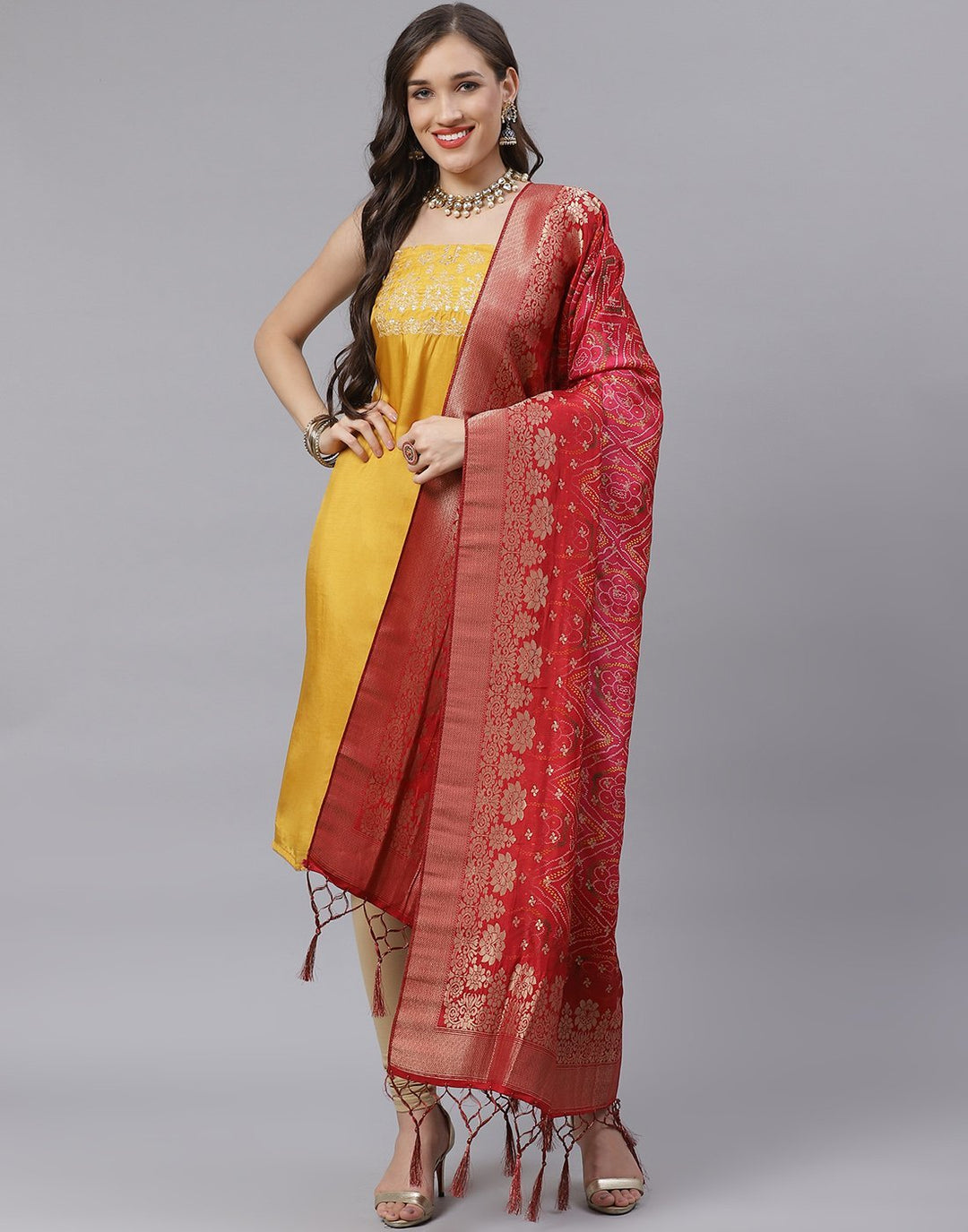 Chanderi Embroidered Suit Piece with banarasi dupatta