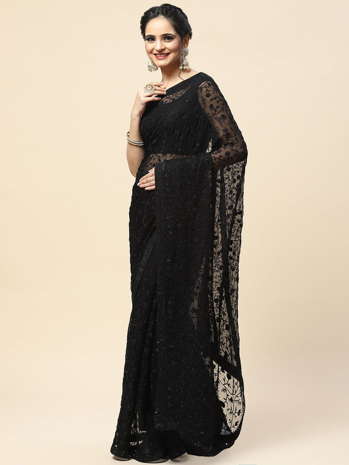 Resham Jaal Embroidered Chiffon Saree