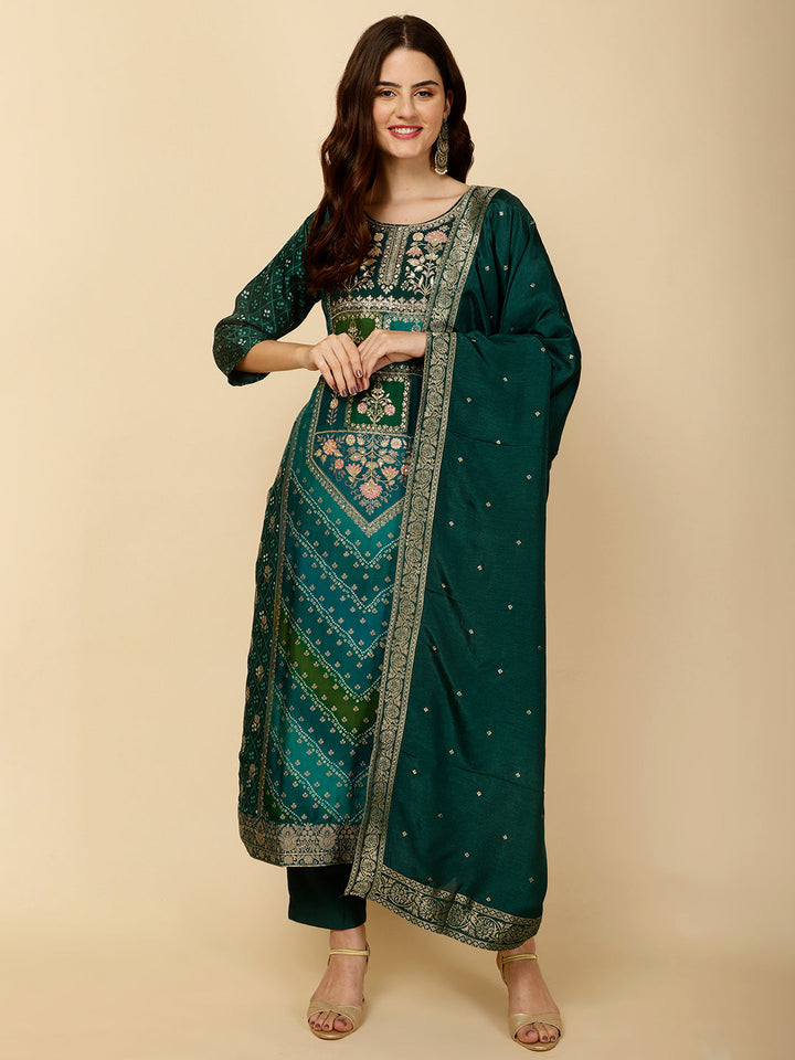 Ethnic Motifs Banarasi Kurta With Pants &amp; Dupatta