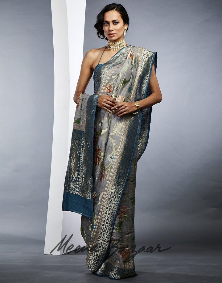Grey Banarasi Woven Saree