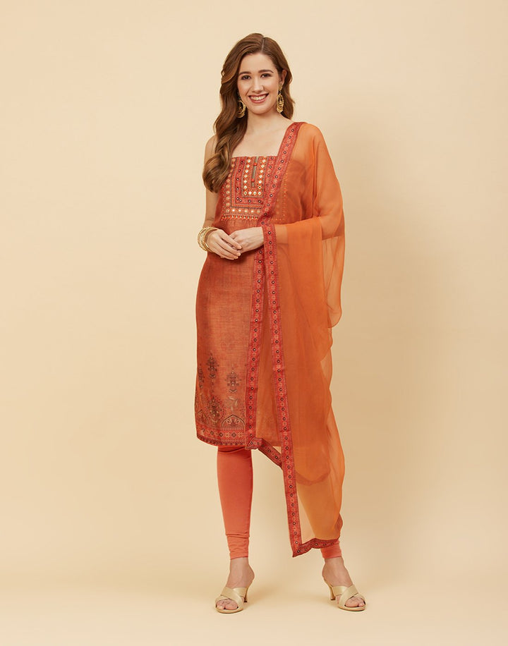 Embroidered Chanderi Suit Piece With Chiffon Dupatta