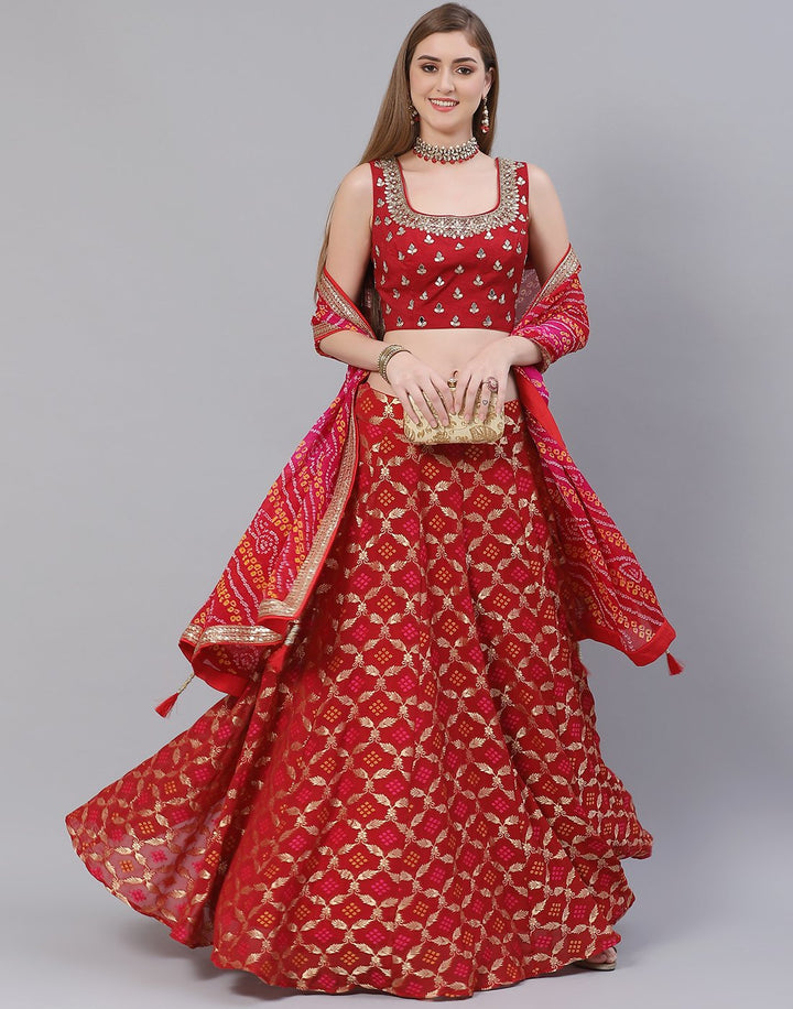 Georgette Khaddi Lehenga with Bandhani Dupatta