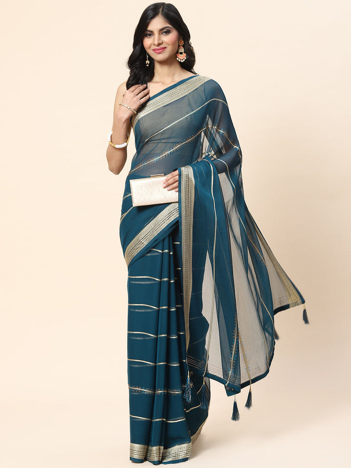 Stone Work Chiffon Plain Saree