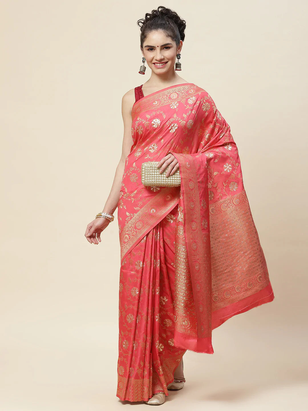 Floral Zari Border Handloom Woven Saree