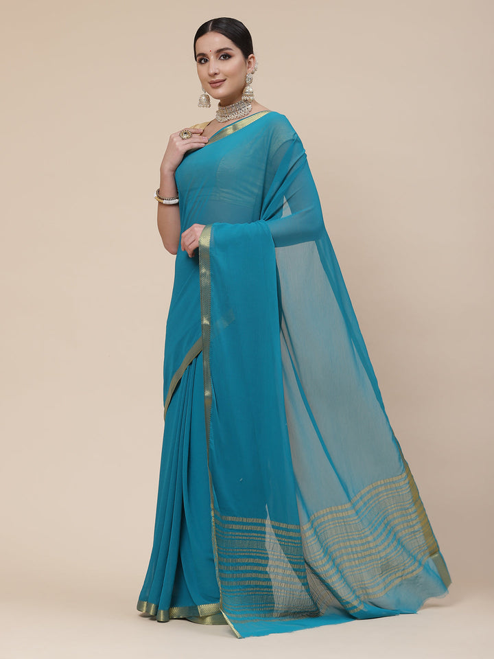 Piped Border Chiffon Plain Saree