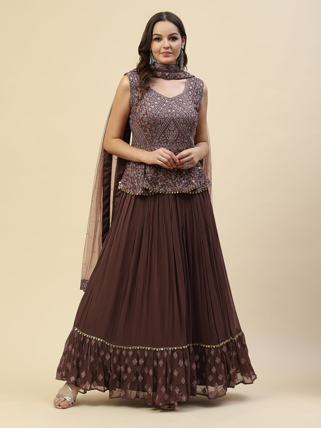 Resham Mirror Jaal Choli With Lehenga &amp; Net Dupatta