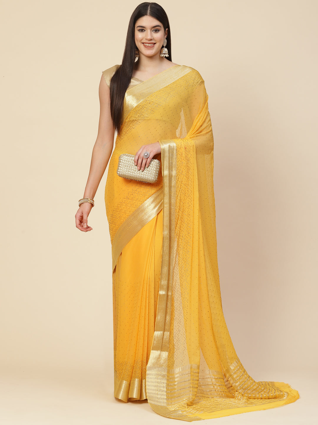 Stone Work Georgette Plain Saree