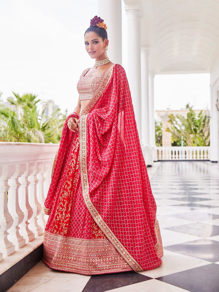 Zari Jaal Embroidered Crepe Choli With Lehenga &amp; Net Dupatta