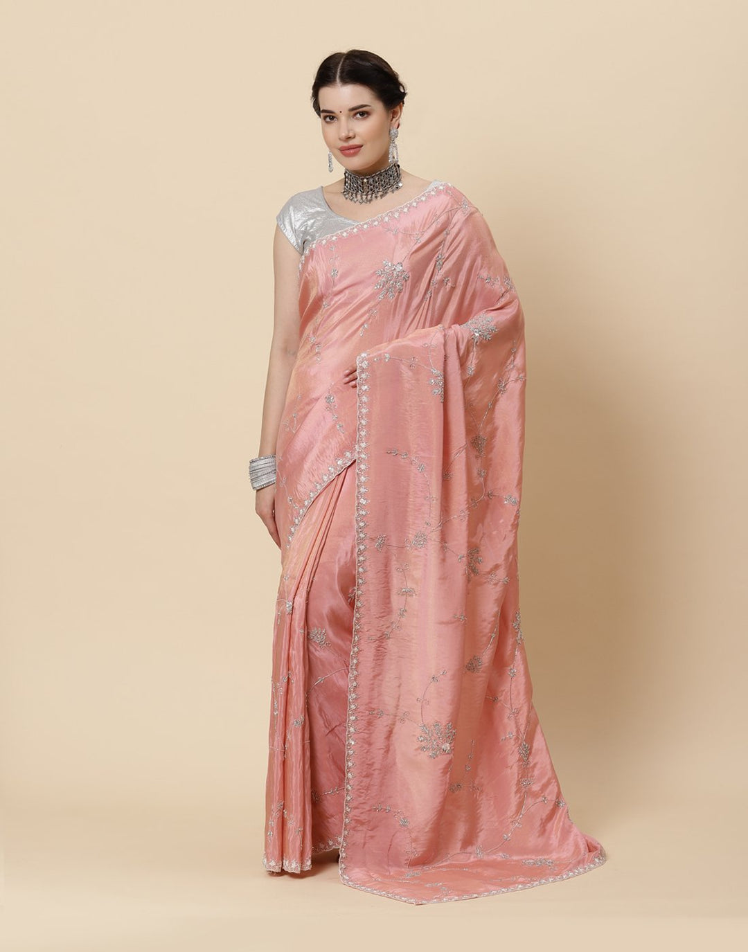 Embroidered Banarasi Tissue Saree