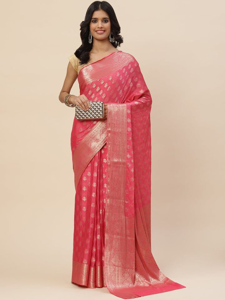 Zari Booti Crepe Plain Saree