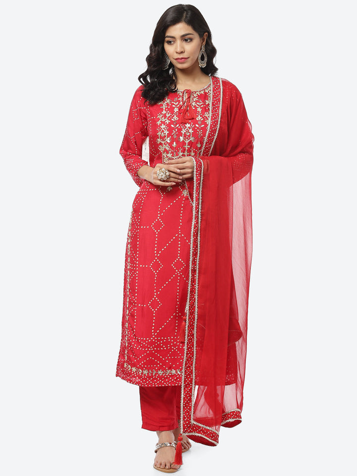 Gota Work Art Handloom Stitched Salwar Kameez With Chiffon Dupatta