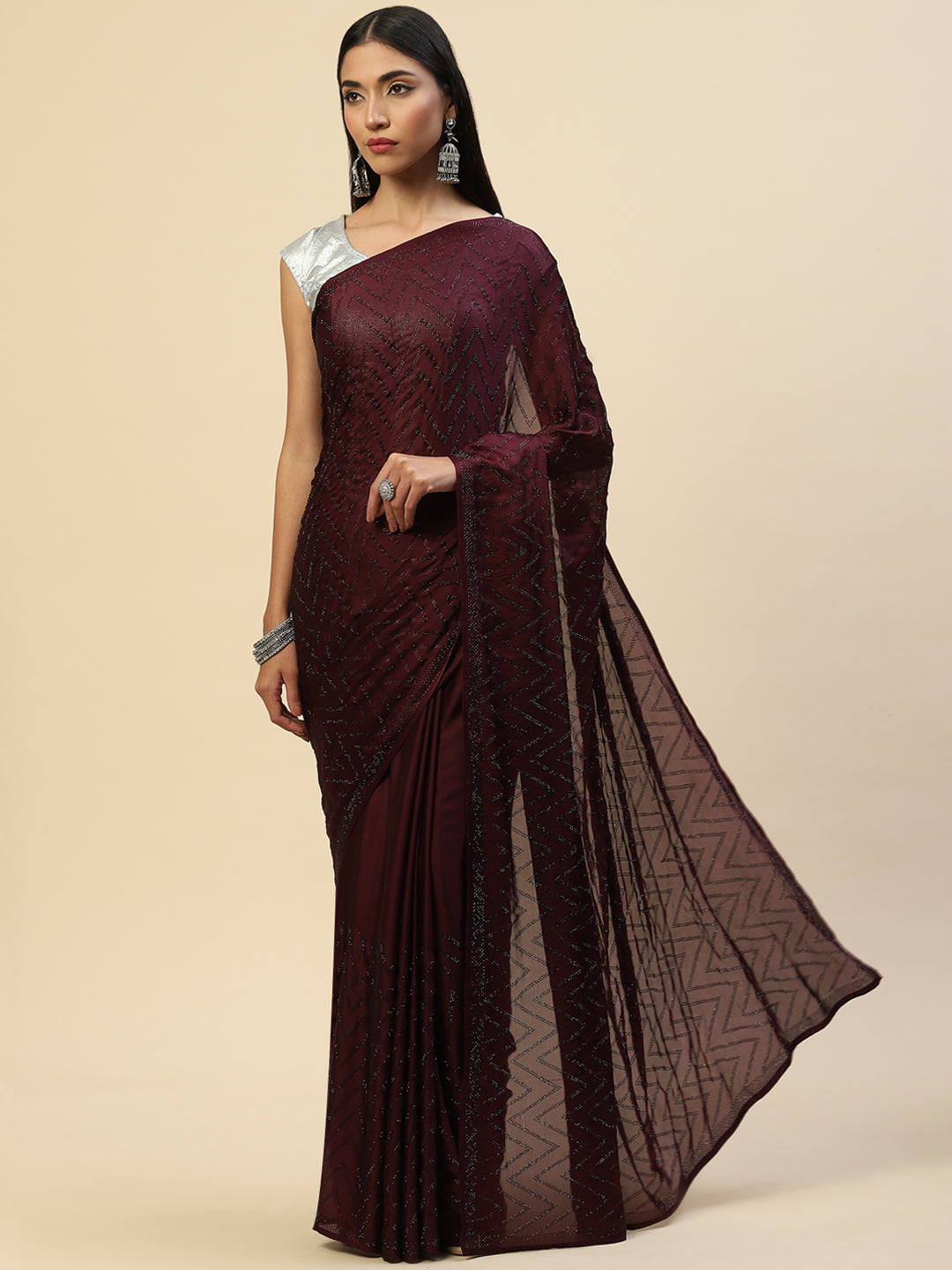 Swarovski Jaal Embroidered Satin Saree