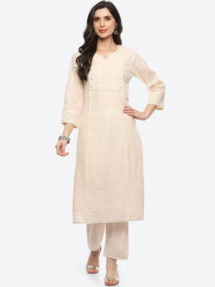 Thread Embroidered Cotton Kurta With Pant