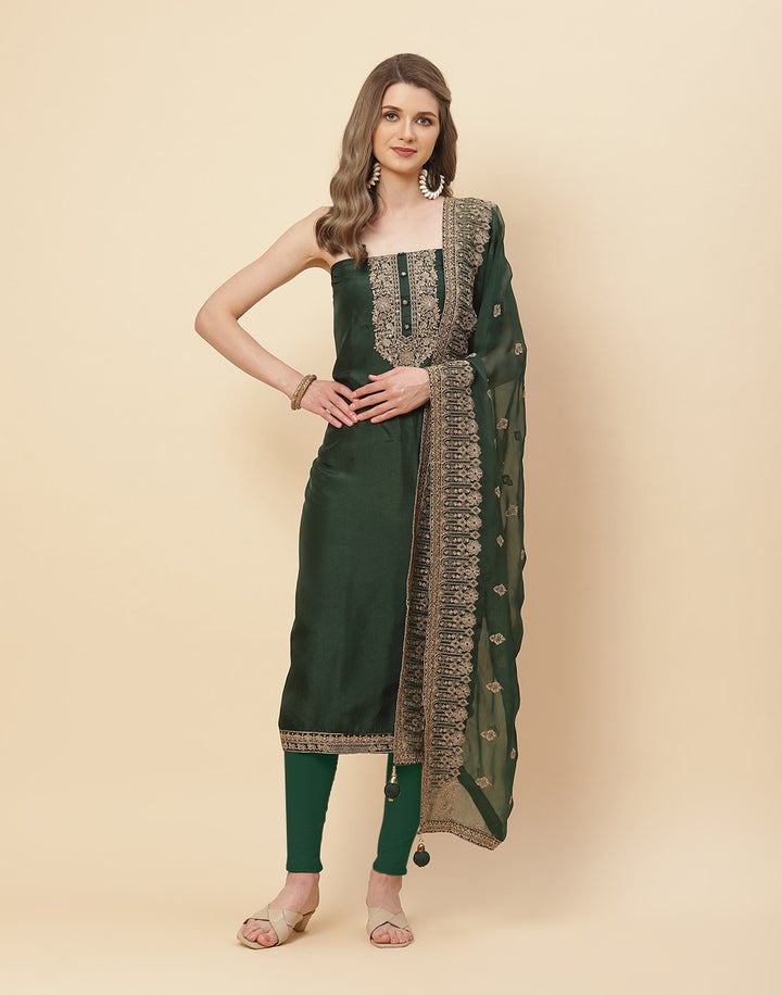 Embroidered Art Handloom Dupion Suit Piece with Chanderi Dupatta
