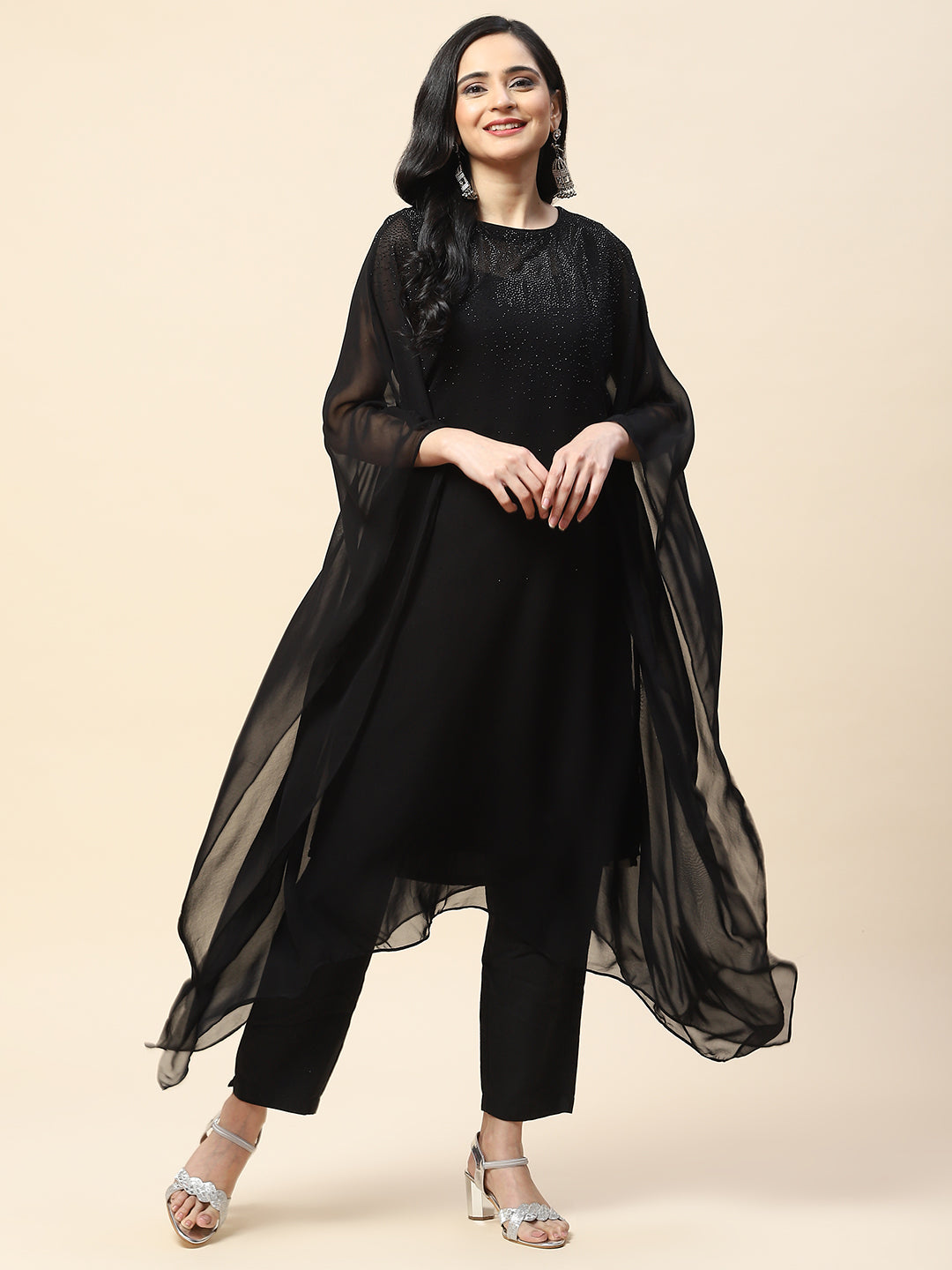 Stone Work Georgette Kaftan Kurta With Inner