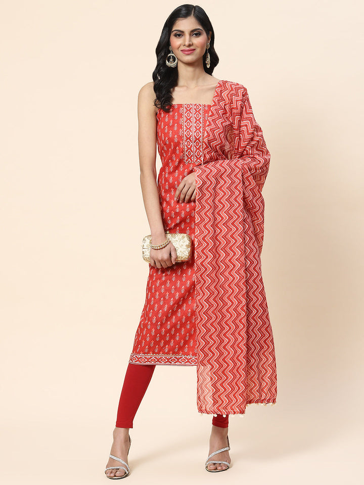 Printed Cotton Unstitched Suit Piece With Dupatta