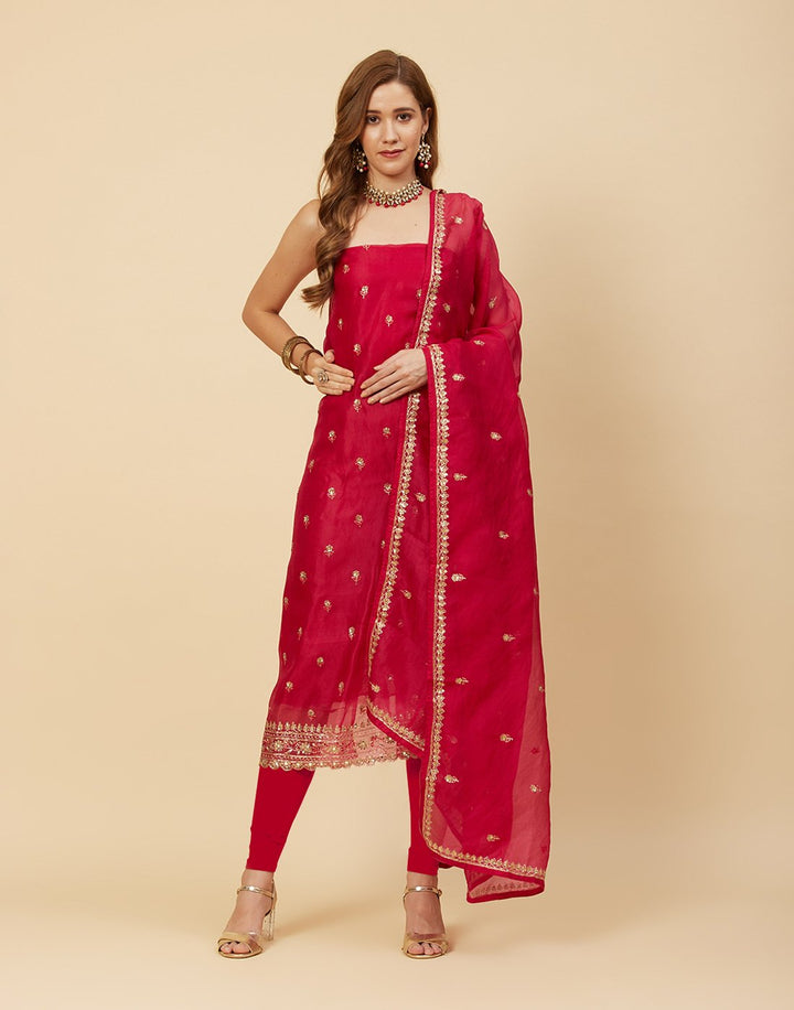 Embroidered Organza Kora Suit Piece With Dupatta