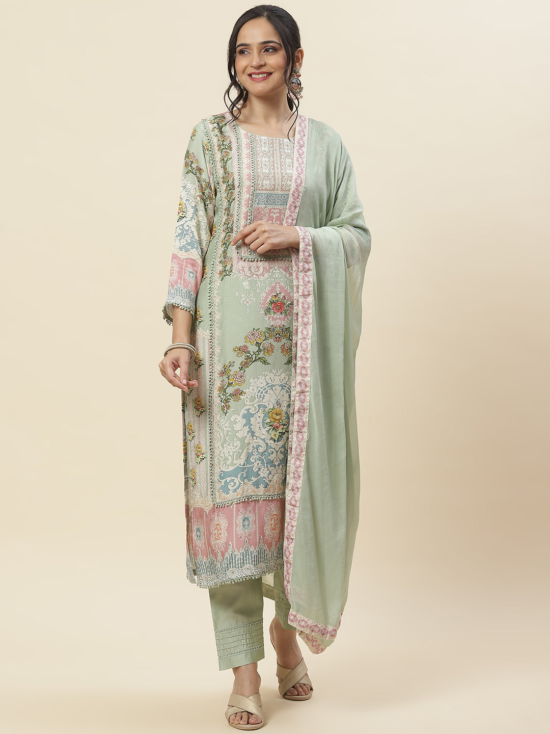 Floral Printed Muslin Kurta With Pants