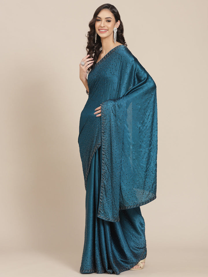 Stone Work Pure Crepe Embroided Saree
