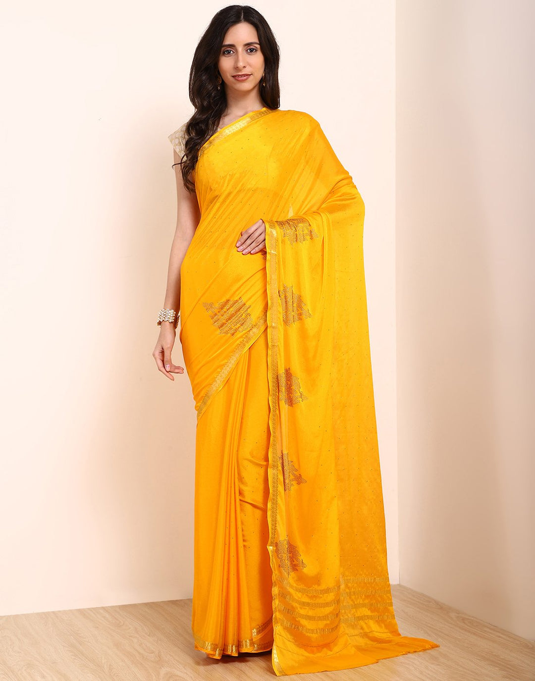 MBZ Meena Bazaar-Yellow Art Crepe Saree