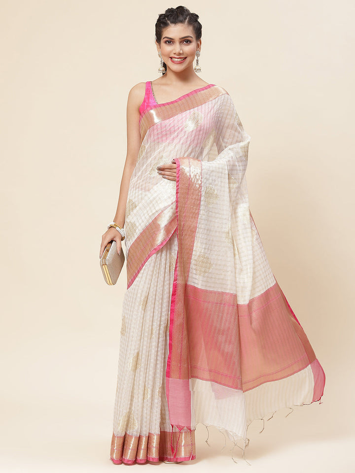 Zari Border Booti Cotton Woven Saree